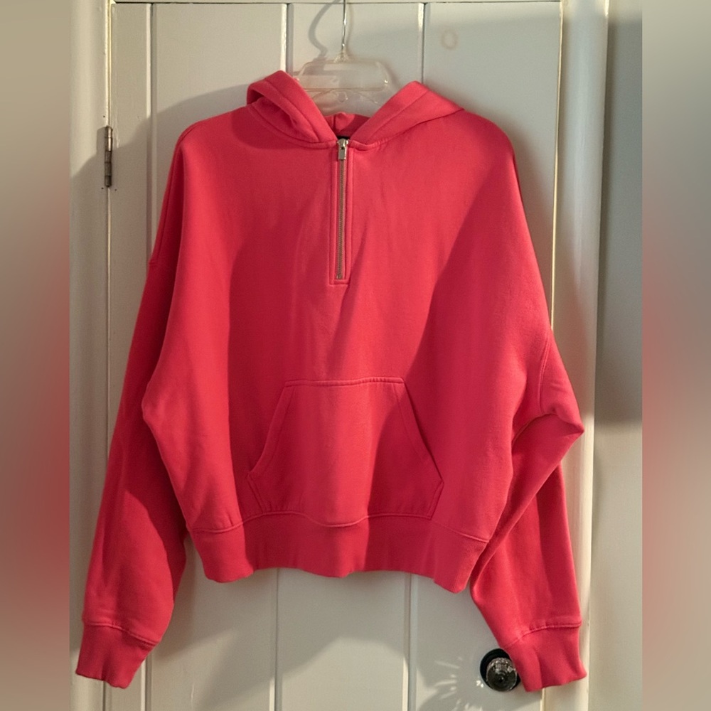 Express Pink Half-Zip Hooded Sweatshirt M